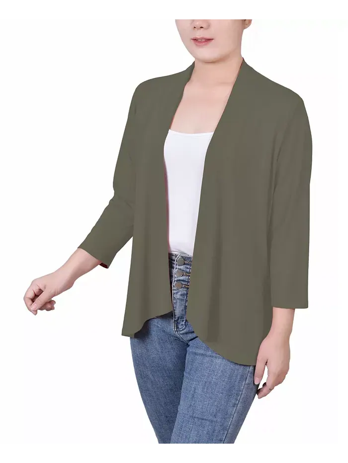 Женский однотонный кардиган с рукавом 3/4 NY Collection — изображение 3 из 3, оливковый