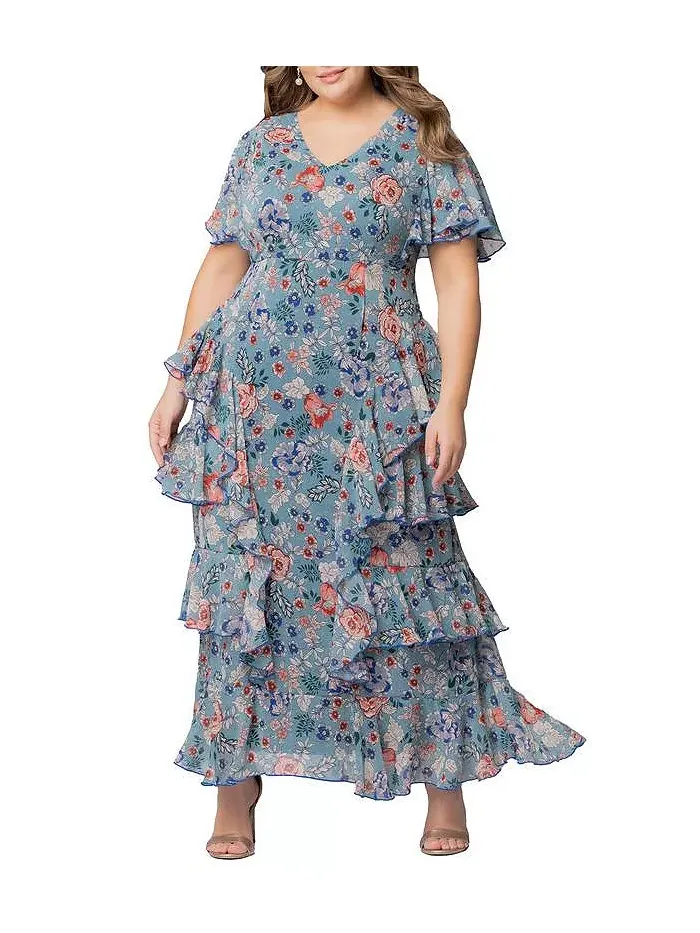 Вечернее платье Plus Size Tour de Flounce Kiyonna — изображение 1 из 6, синий