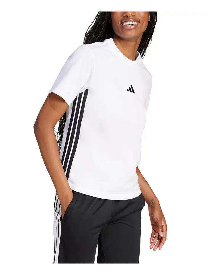 Женская хлопковая футболка Essentials с тремя полосками adidas — изображение 1 из 6, белый/черный