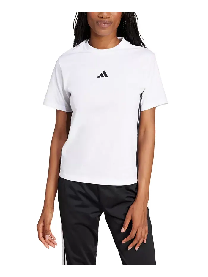 Женская хлопковая футболка Essentials с тремя полосками adidas — изображение 3 из 6, белый/черный
