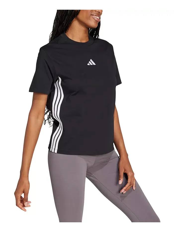 Женская хлопковая футболка Essentials с тремя полосками adidas — изображение 3 из 5, черный/белый