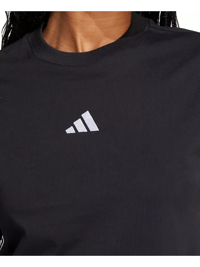 Женская хлопковая футболка Essentials с тремя полосками adidas — изображение 4 из 5, черный/белый