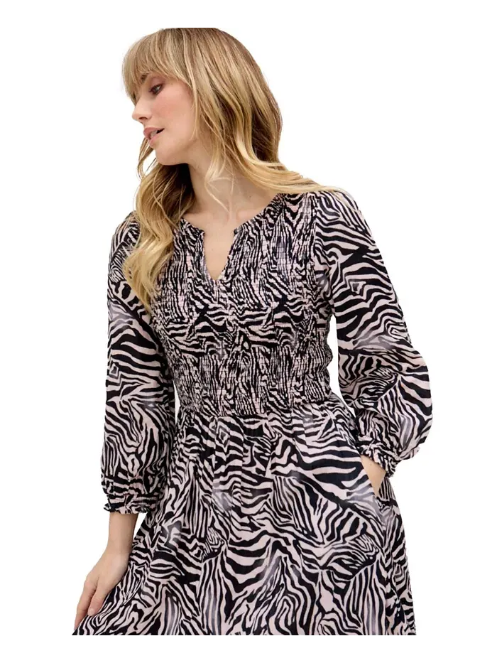 Женское платье макси Paulina с присборенным лифом и принтом зебры Raffya — изображение 4 из 6, черный