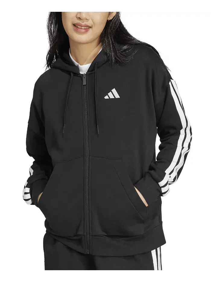 Женская флисовая толстовка с тремя полосками и молнией Adidas — изображение 1 из 6, черный