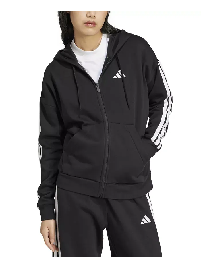 Женская флисовая толстовка с тремя полосками и молнией Adidas — изображение 5 из 6, черный