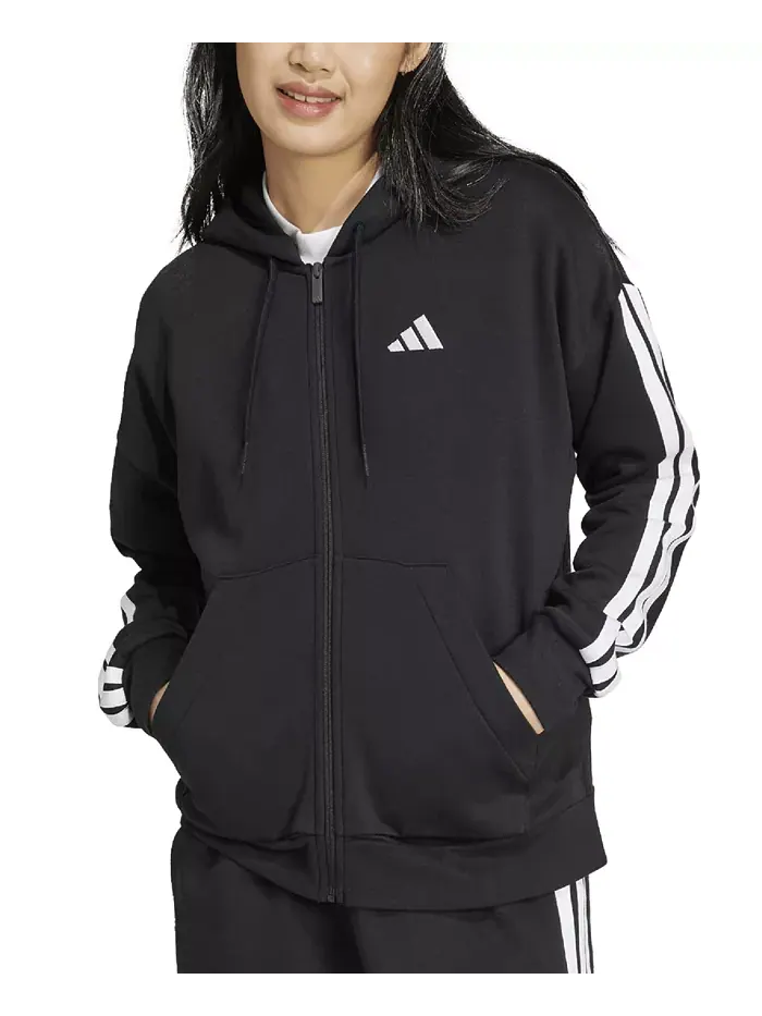 Женская худи-куртка с молнией и логотипом 3-Stripe adidas — изображение 3 из 6, черный/белый