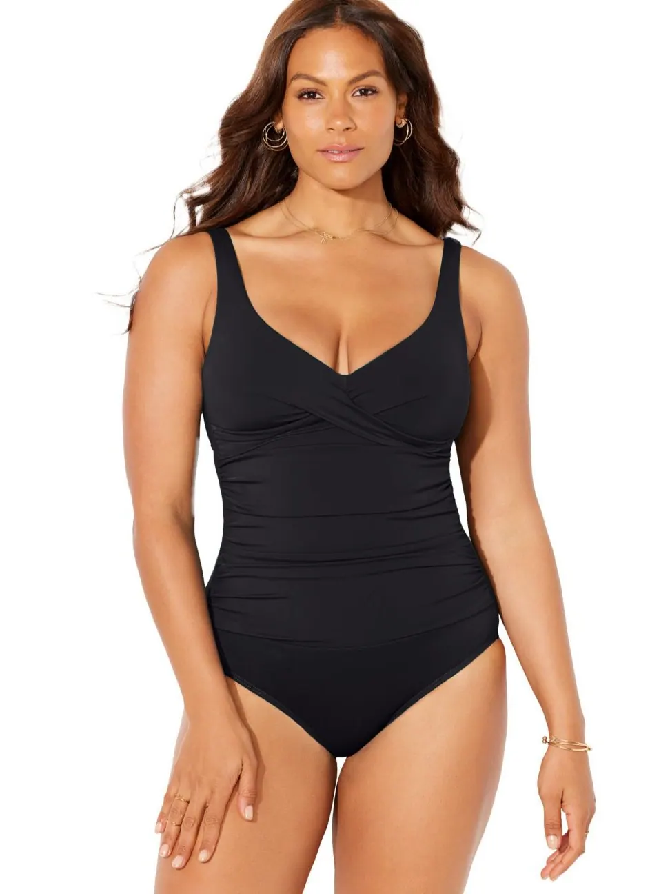 Женский слитный купальник с V-образным вырезом Swimsuits for All — изображение 1 из 3, черный