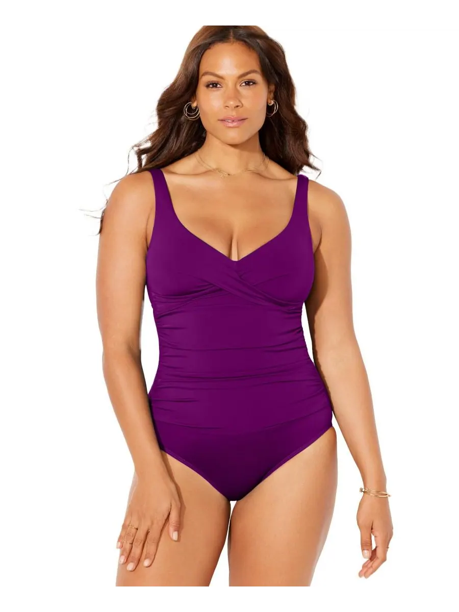 Женский слитный купальник с V-образным вырезом Swimsuits for All — изображение 1 из 2, коричневый