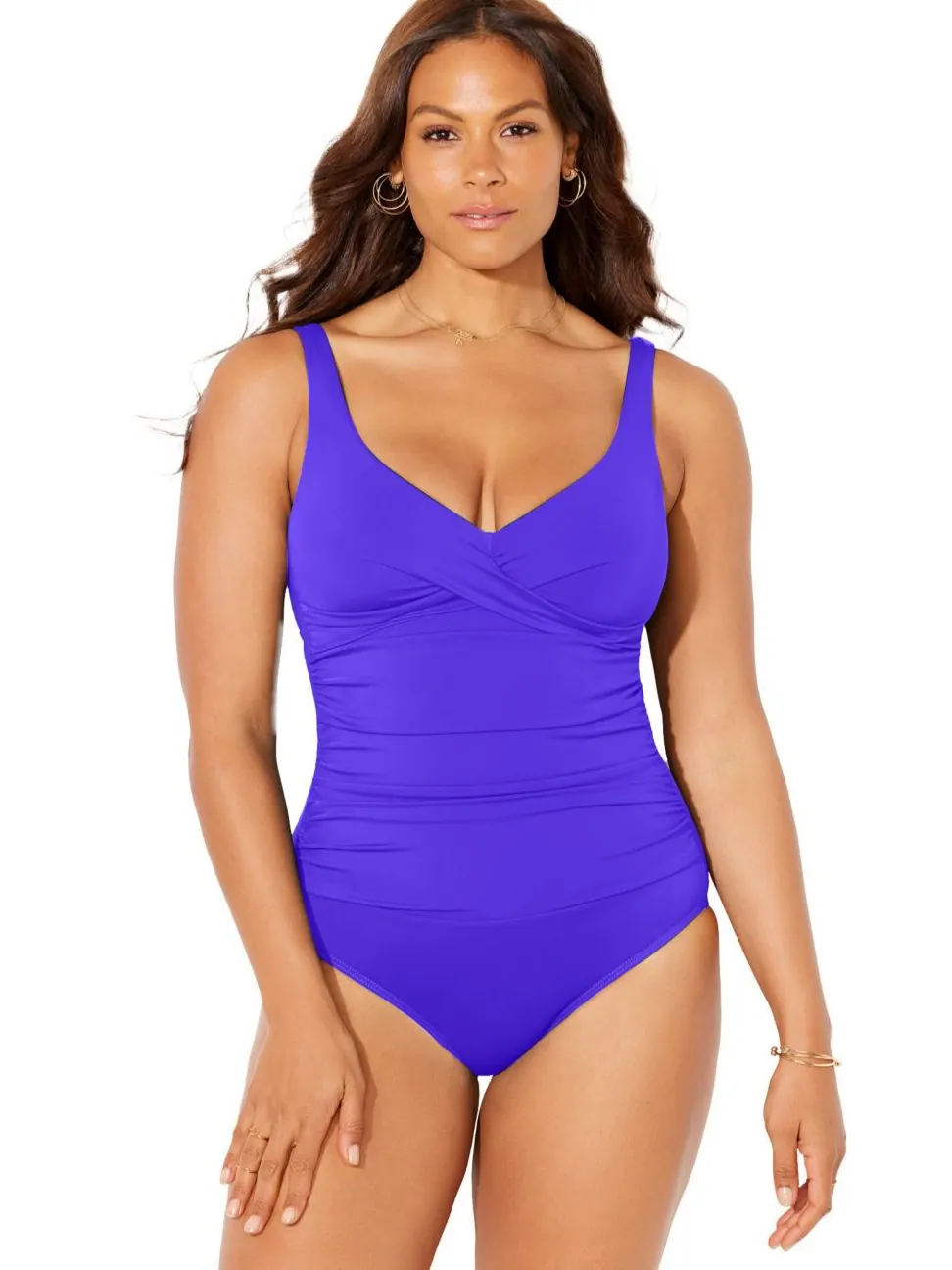 Женский слитный купальник с V-образным вырезом Swimsuits for All — изображение 1 из 3, глубокий фиолетовый