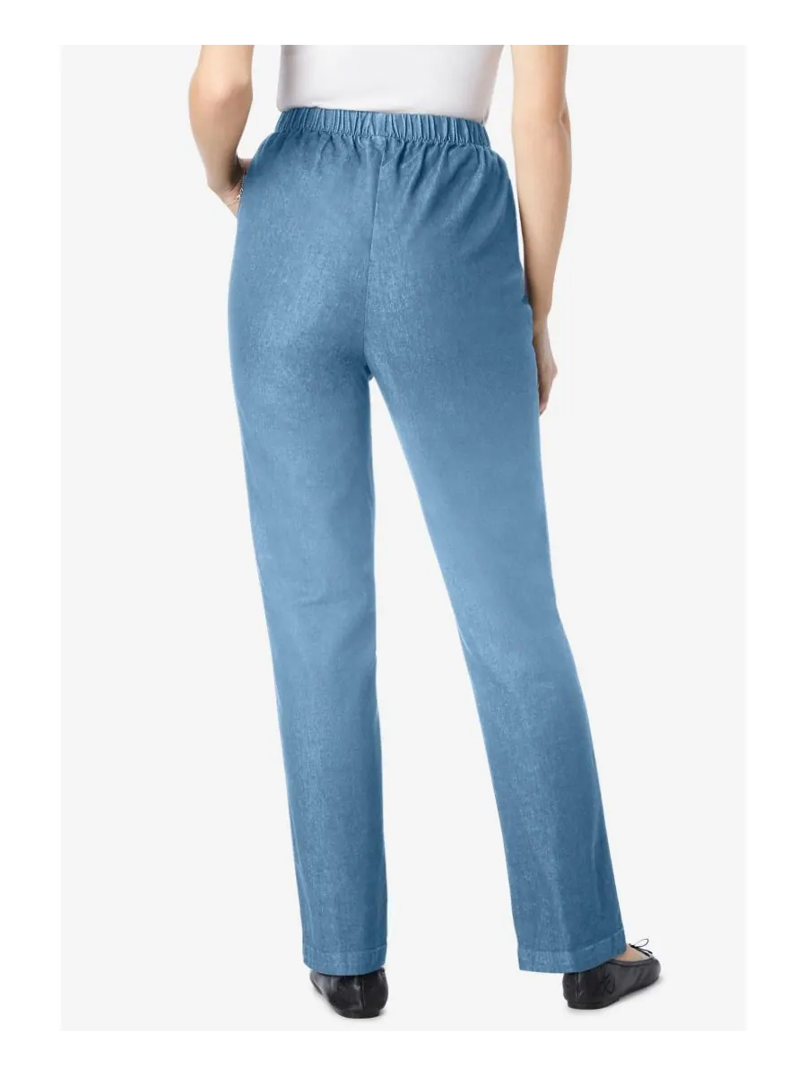 Женские джинсы Within Straight Leg Fineline Pull-On Stretch Denim Woman Within — изображение 2 из 3, бежевый