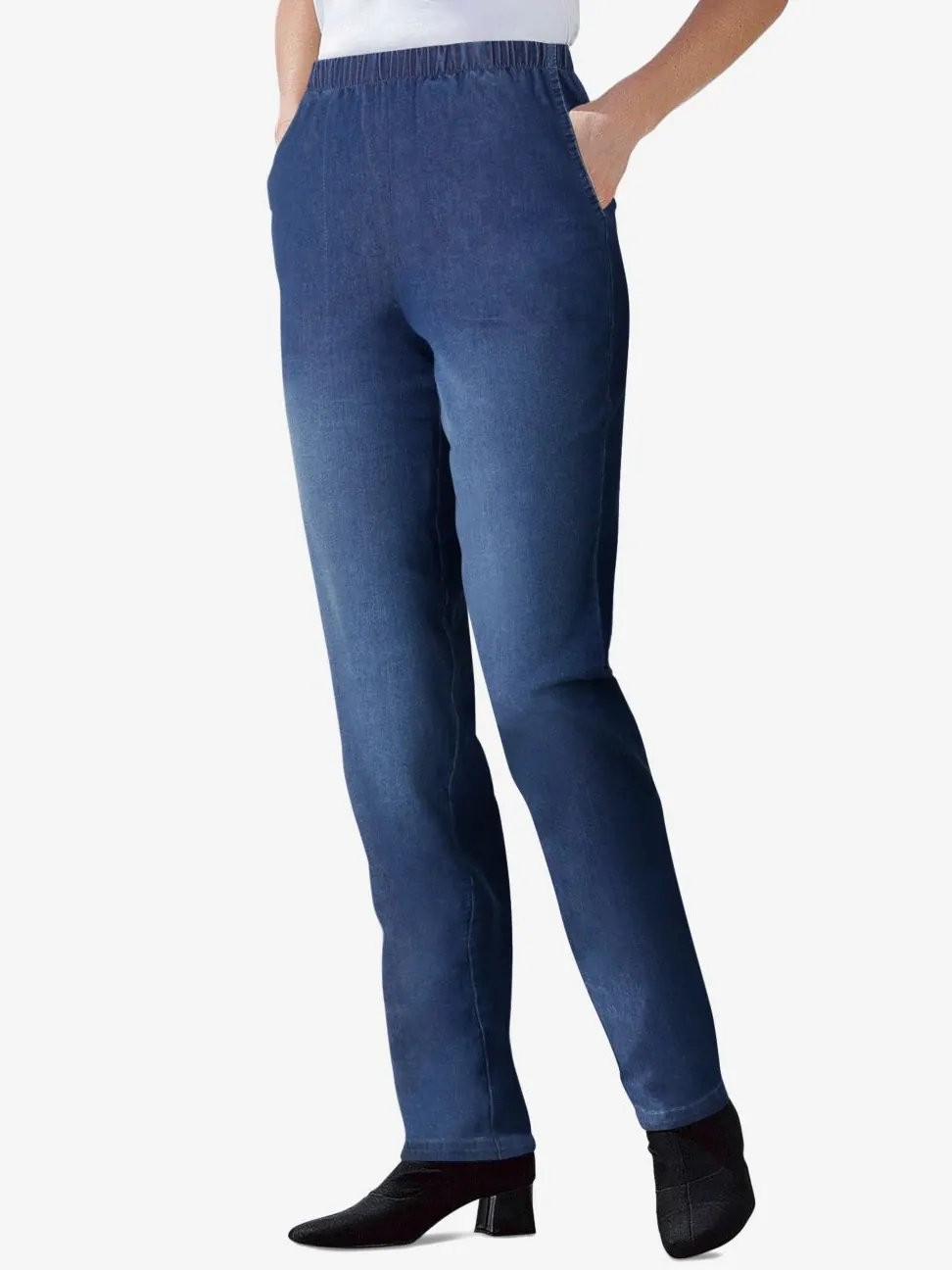 Женские джинсы Within Straight Leg Fineline Pull-On Stretch Denim Woman Within, Stonewash sanded