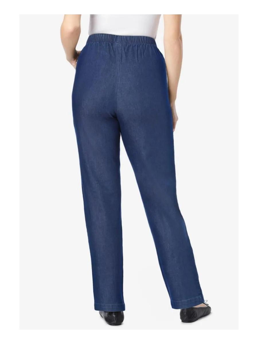 Женские джинсы Within Straight Leg Fineline Pull-On Stretch Denim Woman Within, Stonewash sanded — изображение 2 из 3