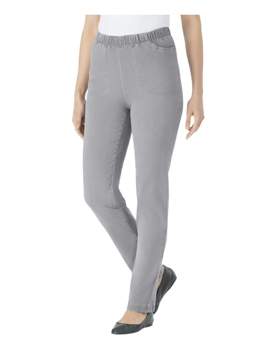 Женские джинсы Within Straight Leg Fineline Pull-On Stretch Denim Woman Within — изображение 1 из 3, серый джинсовый синий
