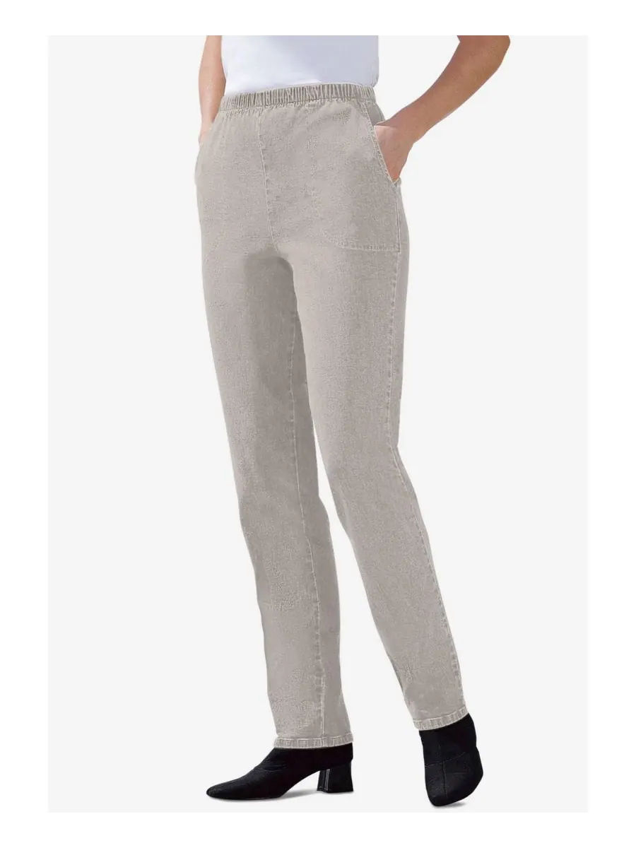 Женские джинсы Within Straight Leg Fineline Pull-On Stretch Denim Woman Within — изображение 3 из 3, серый джинсовый синий