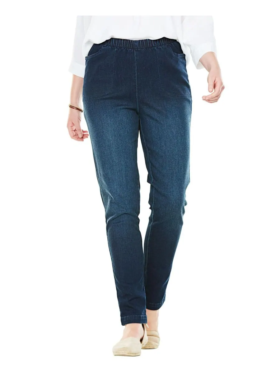 Женские джинсы Within Straight Leg Fineline Pull-On Stretch Denim Woman Within — изображение 1 из 3, индиго