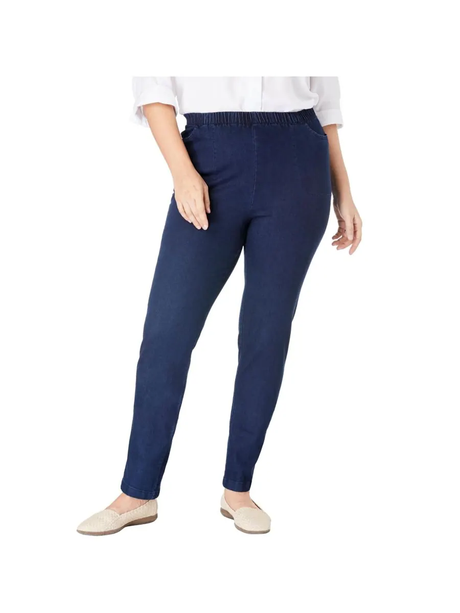 Женские джинсы Within Straight Leg Fineline Pull-On Stretch Denim Woman Within — изображение 1 из 3, синий