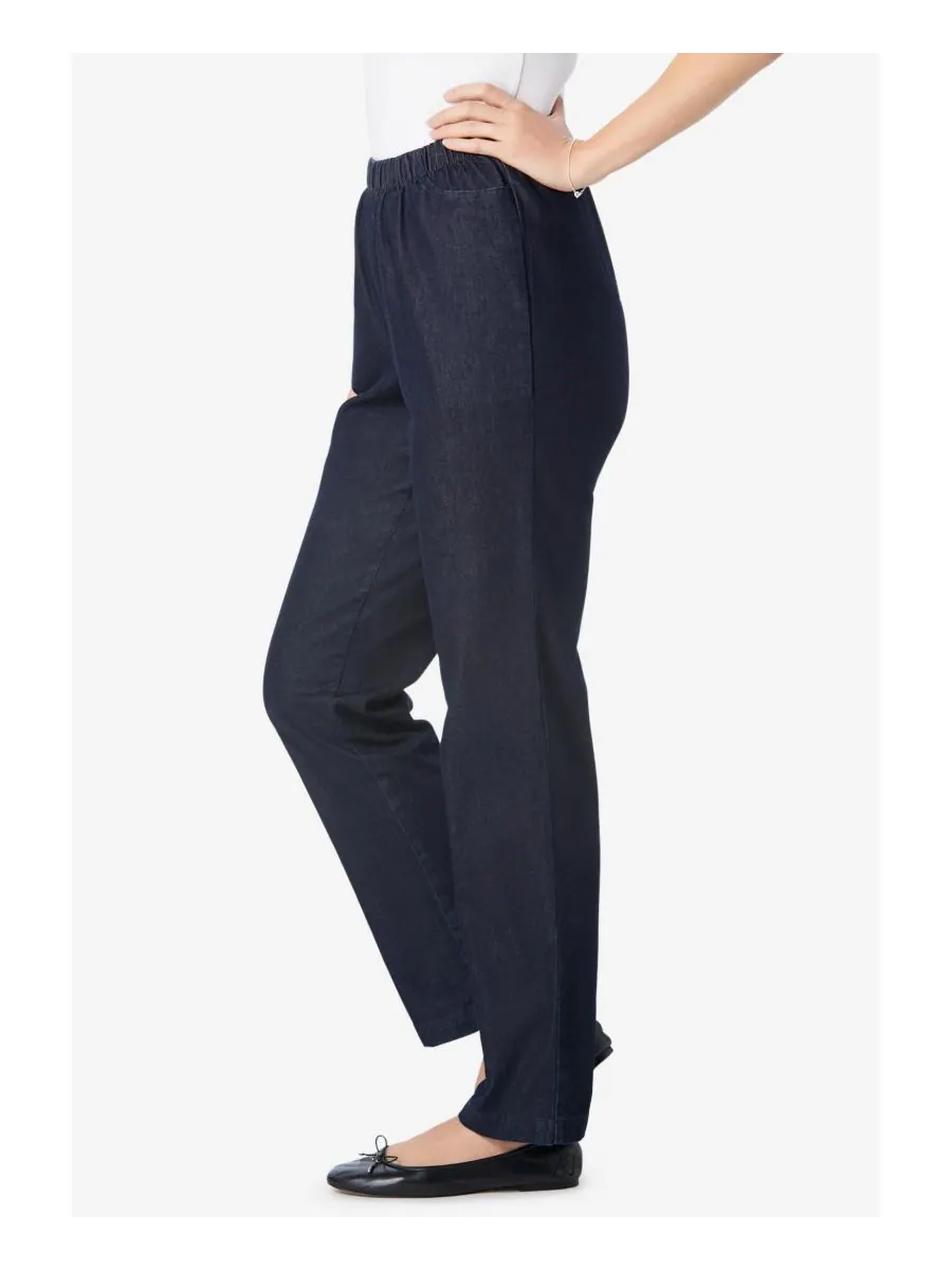 Женские джинсы Within Straight Leg Fineline Pull-On Stretch Denim Woman Within — изображение 2 из 3, синий