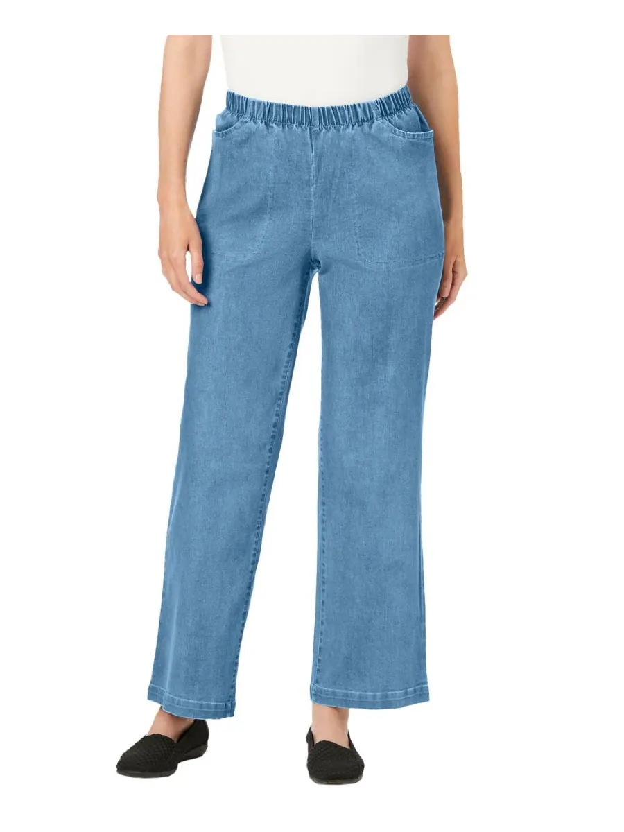 Женские джинсы Within Fineline Stretch Denim Wide-Leg Pull-On Woman Within — изображение 1 из 3, бежевый