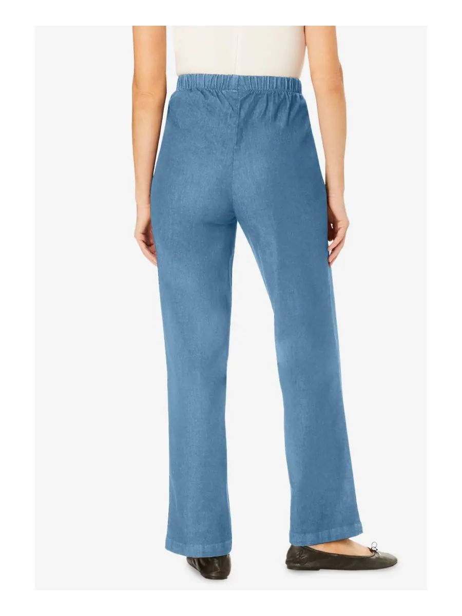 Женские джинсы Within Fineline Stretch Denim Wide-Leg Pull-On Woman Within — изображение 2 из 3, бежевый
