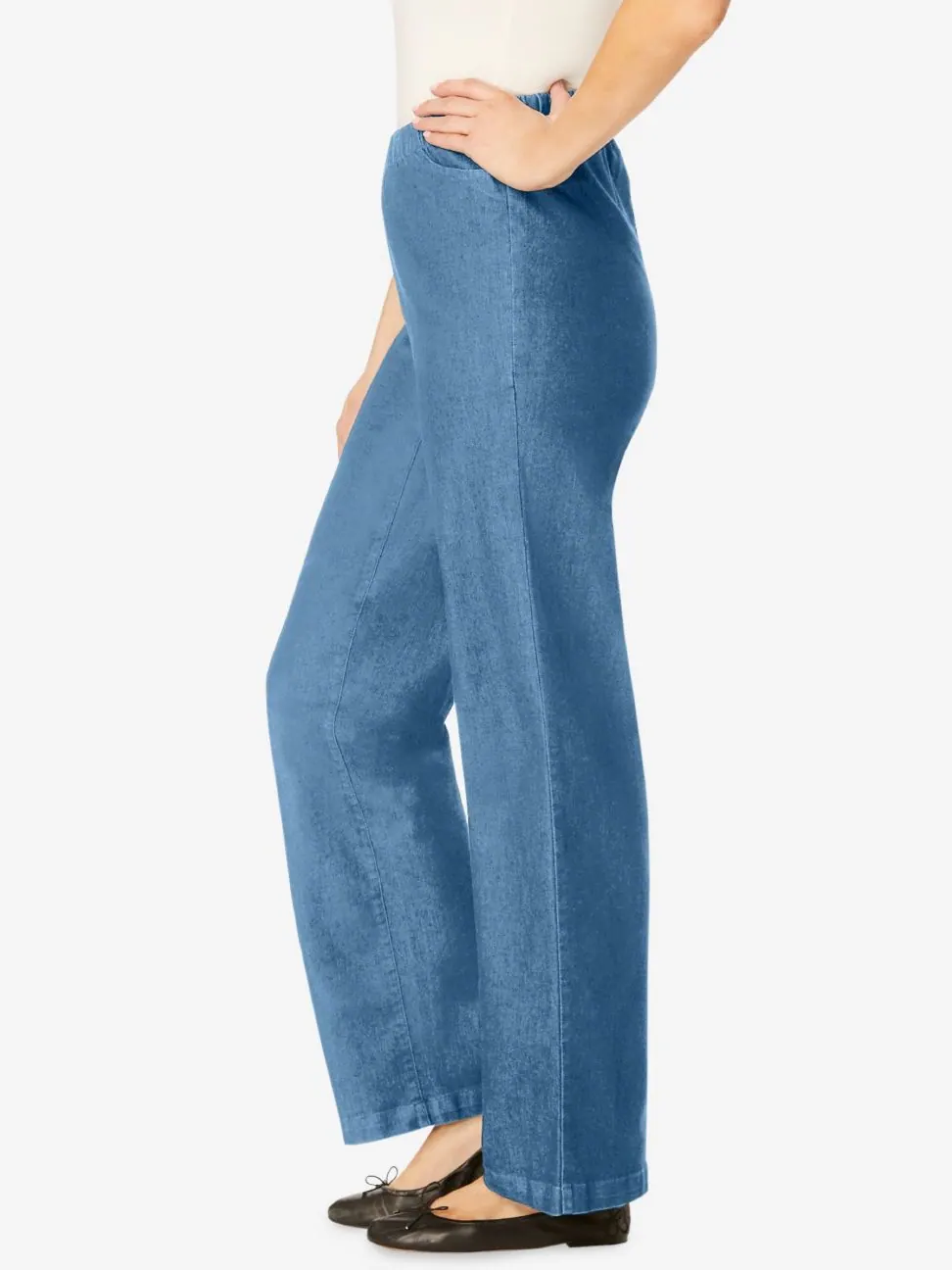 Женские джинсы Within Fineline Stretch Denim Wide-Leg Pull-On Woman Within — изображение 3 из 3, бежевый