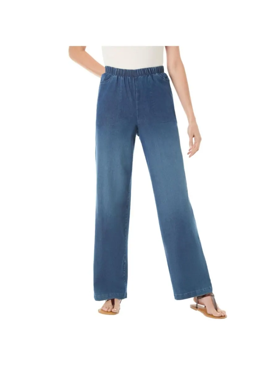 Женские джинсы Within Fineline Stretch Denim Wide-Leg Pull-On Woman Within, Stonewash sanded
