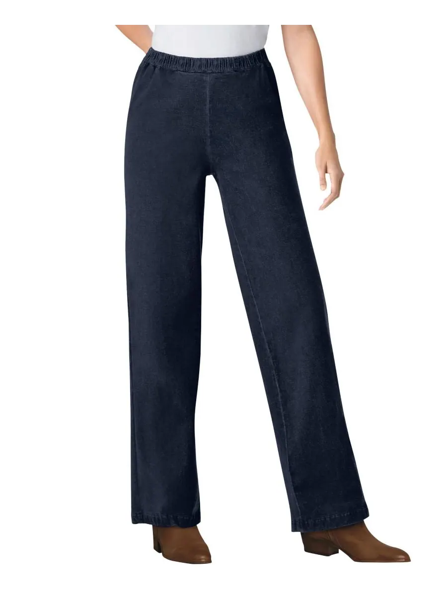 Женские джинсы Within Fineline Stretch Denim Wide-Leg Pull-On Woman Within — изображение 1 из 3, синий
