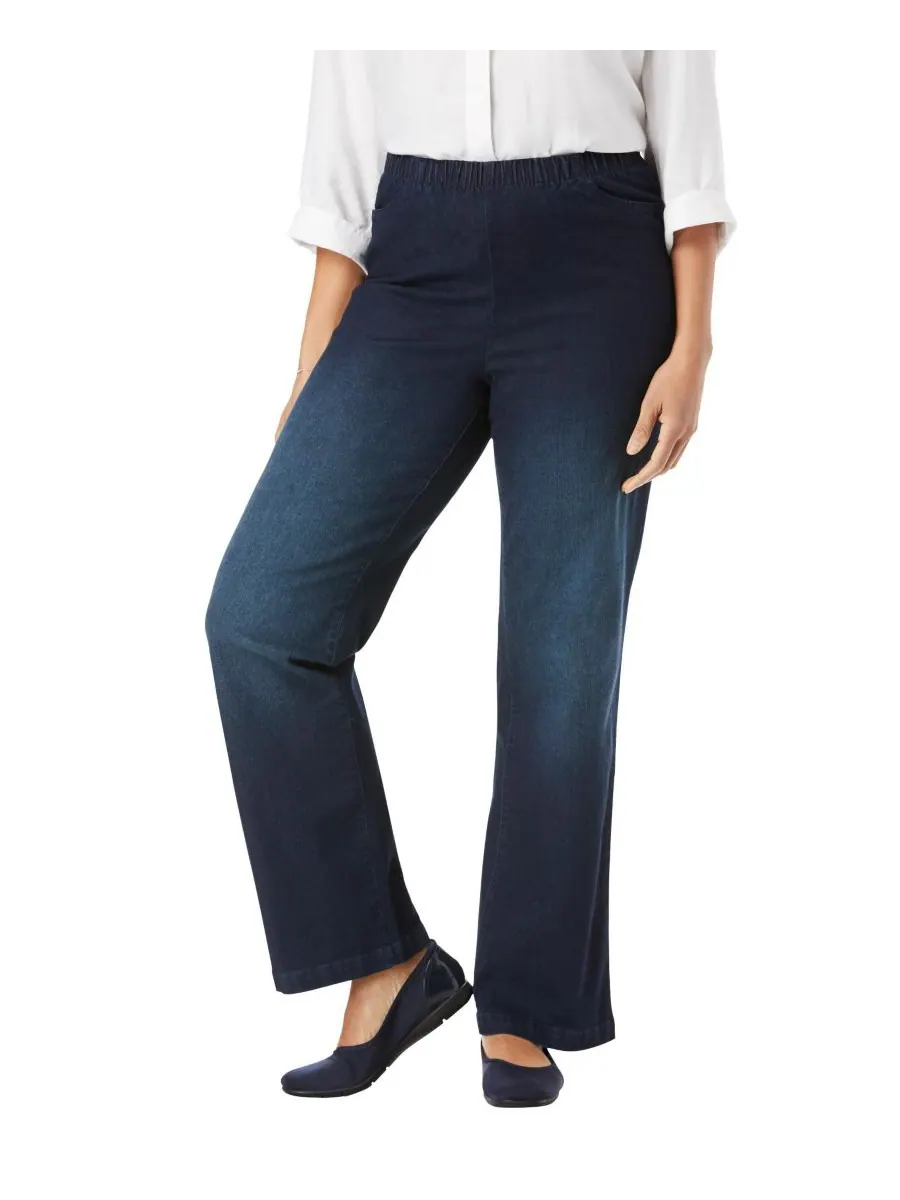 Женские джинсы Within Fineline Stretch Denim Wide-Leg Pull-On Woman Within — изображение 1 из 3, индиго