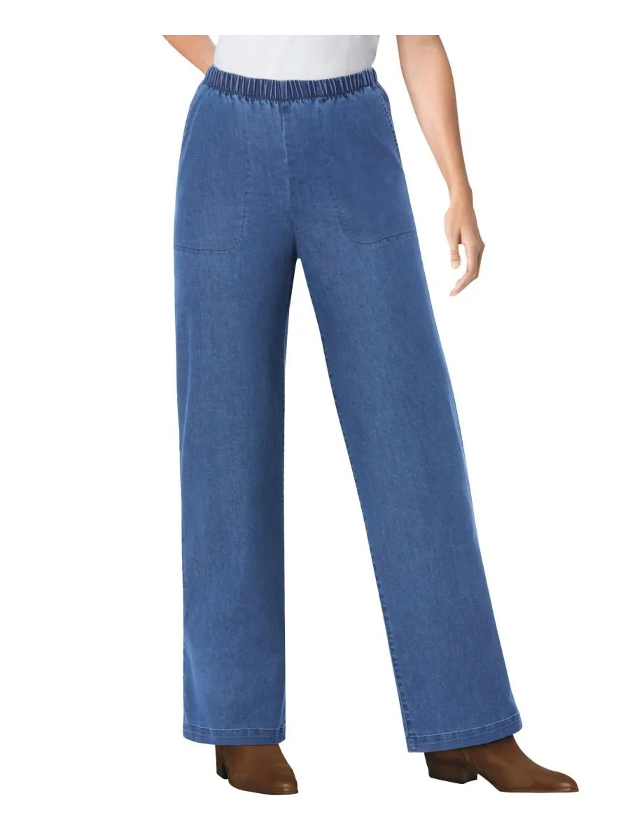 Женские джинсы Within Fineline Stretch Denim Wide-Leg Pull-On Woman Within — изображение 1 из 3, синий