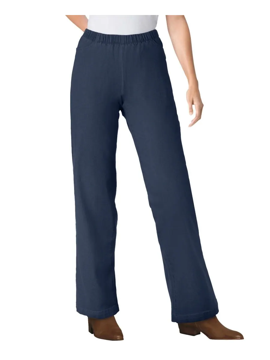 Женские джинсы Within Fineline Stretch Denim Wide-Leg Pull-On Woman Within — изображение 1 из 3, темно-синий