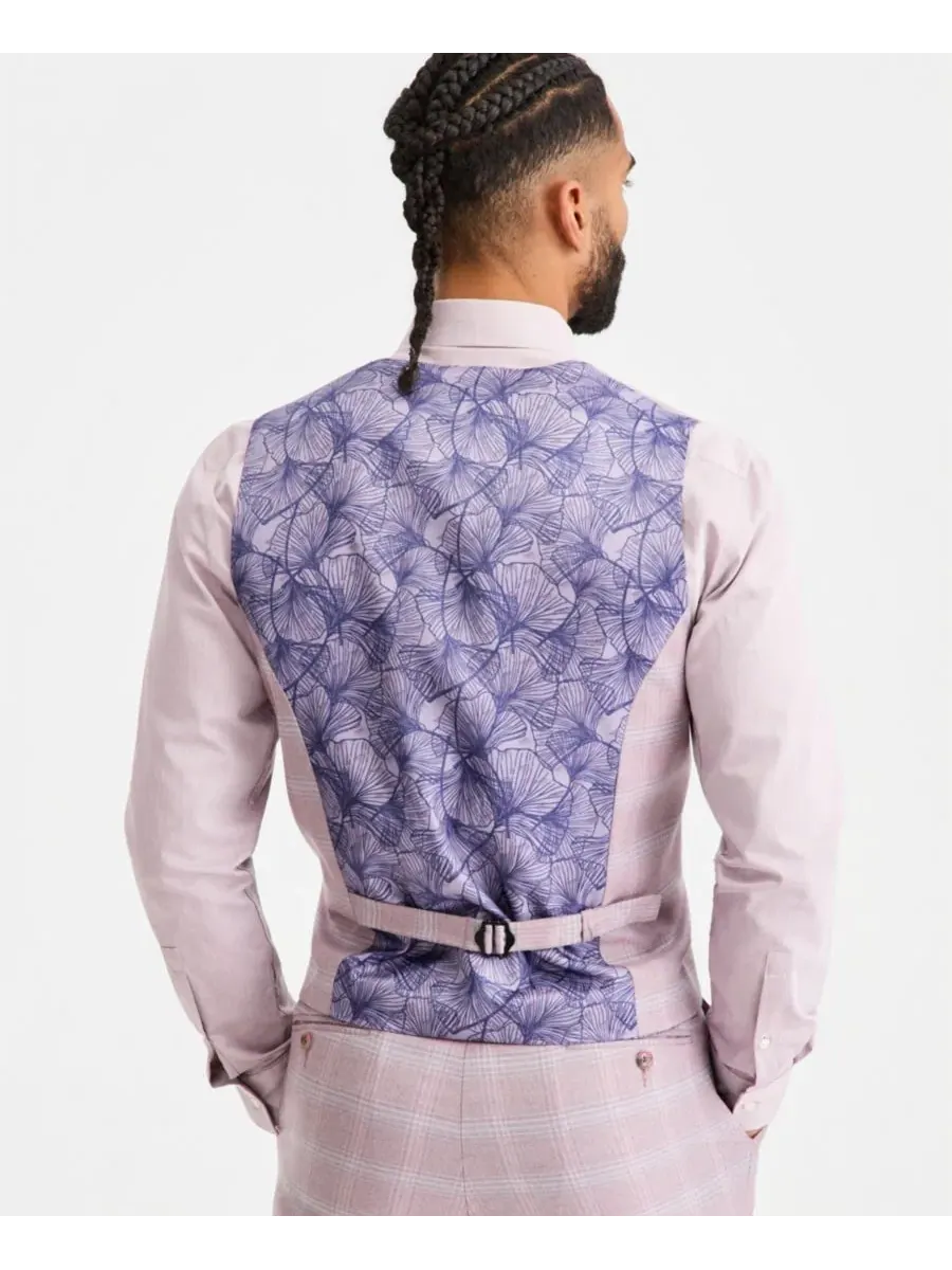 Tayion Collection Мужской классический костюм пыльно-розового цвета, состоящий из жилета и других — изображение 2 из 4