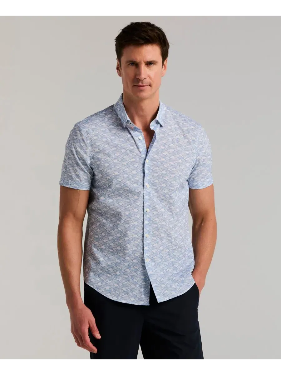 Мужская рубашка с коротким рукавом с принтом Wave Model Perry Ellis — синий