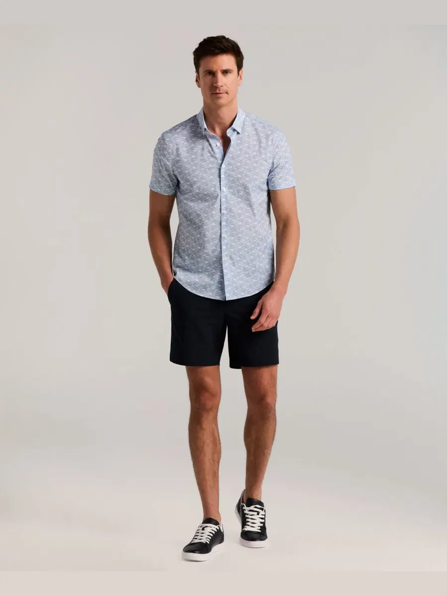 Мужская рубашка с коротким рукавом с принтом Wave Model Perry Ellis — изображение 2 из 5, синий
