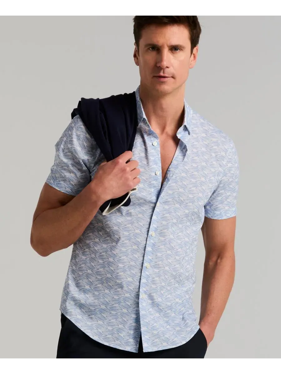 Мужская рубашка с коротким рукавом с принтом Wave Model Perry Ellis — изображение 3 из 5, синий
