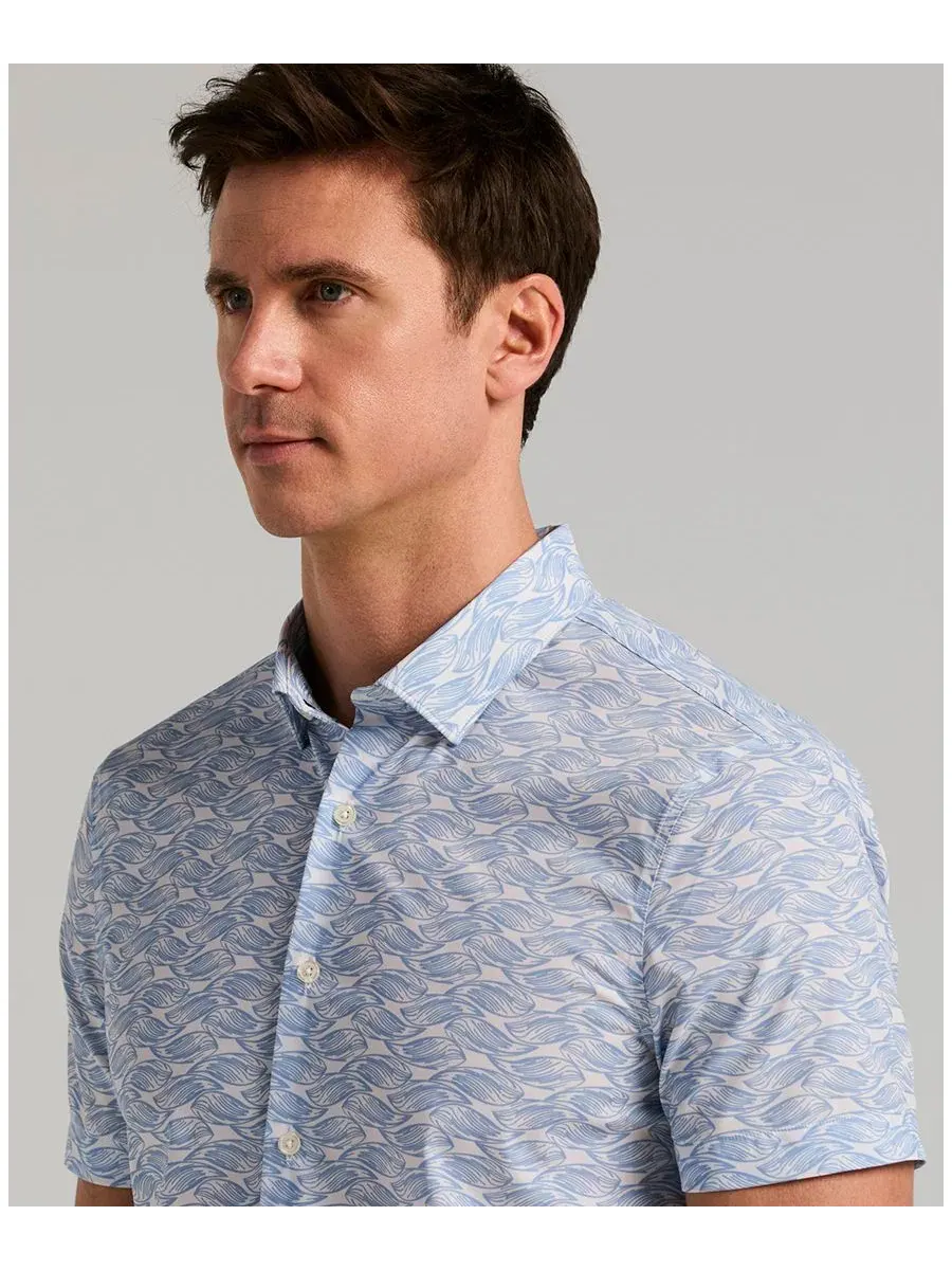 Мужская рубашка с коротким рукавом с принтом Wave Model Perry Ellis — изображение 4 из 5, синий
