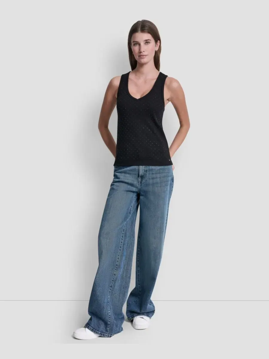 Женская майка с V-образным вырезом, украшенная стразами DKNY Jeans — изображение 2 из 6, черный