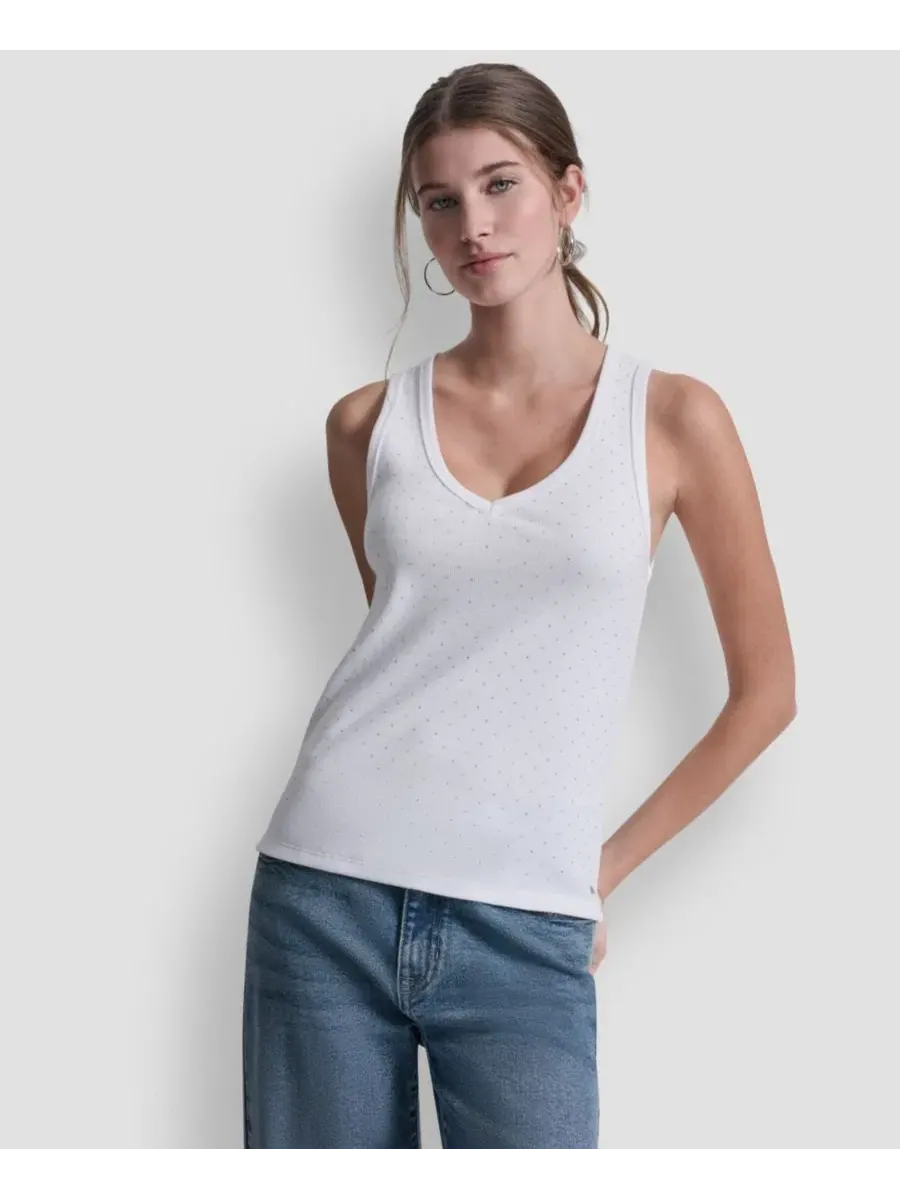 Женская майка с V-образным вырезом, украшенная стразами DKNY Jeans — изображение 1 из 6, белый