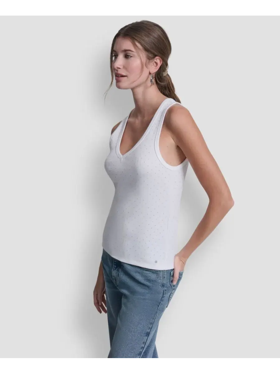 Женская майка с V-образным вырезом, украшенная стразами DKNY Jeans — изображение 3 из 6, белый