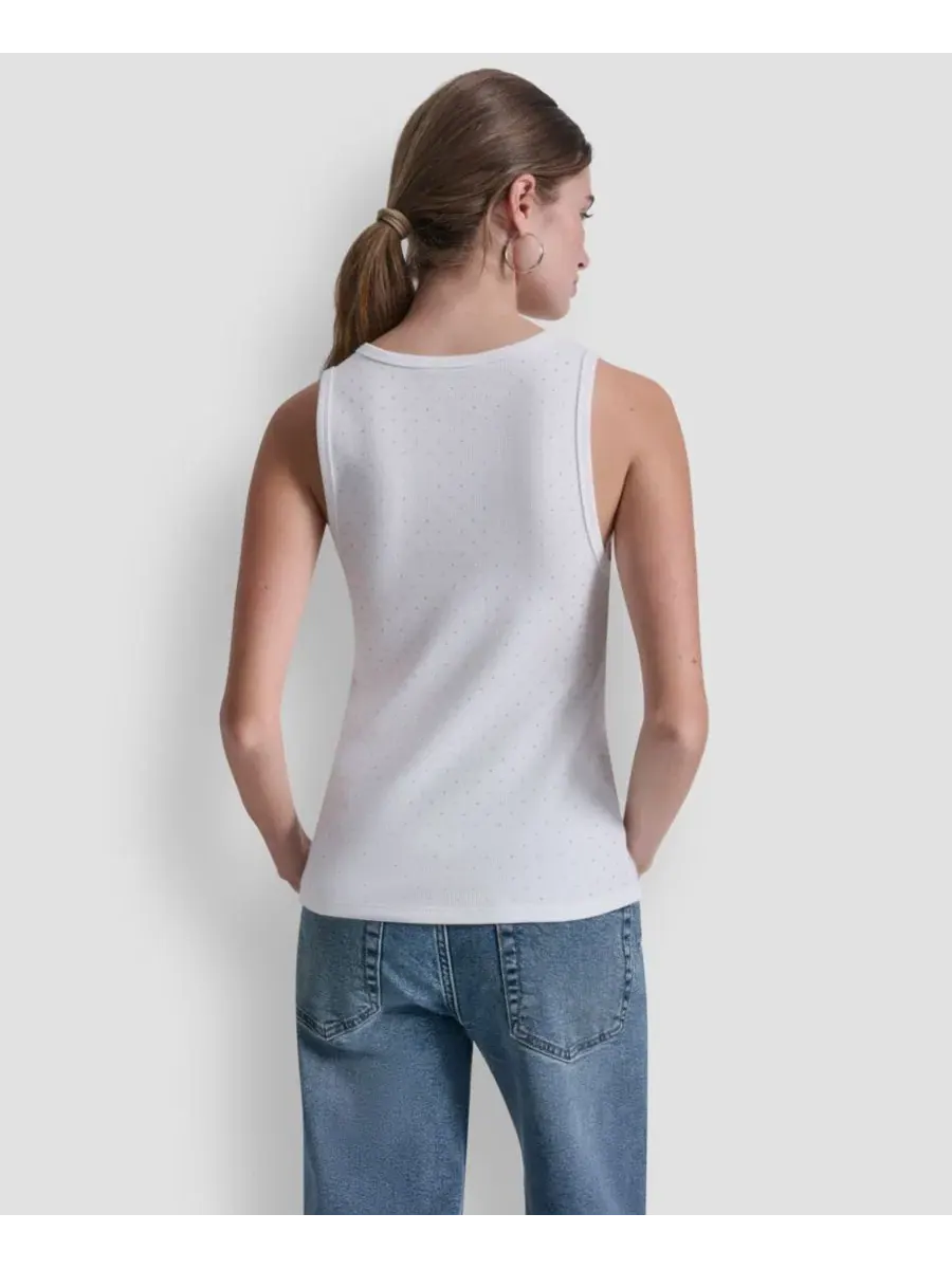 Женская майка с V-образным вырезом, украшенная стразами DKNY Jeans — изображение 5 из 6, белый