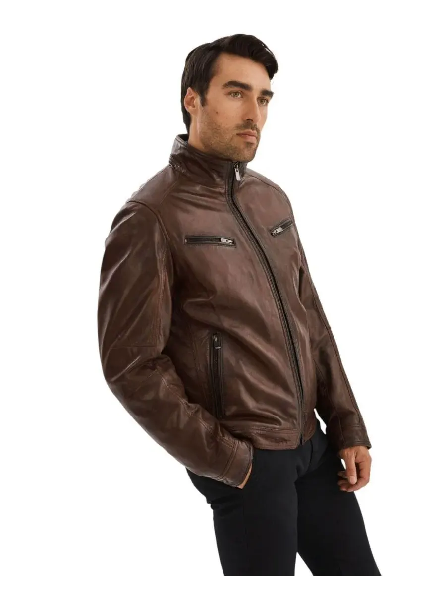 Мужская кожаная байкерская куртка GUNNAR Regency Leathers — изображение 2 из 3, коричневый/черный