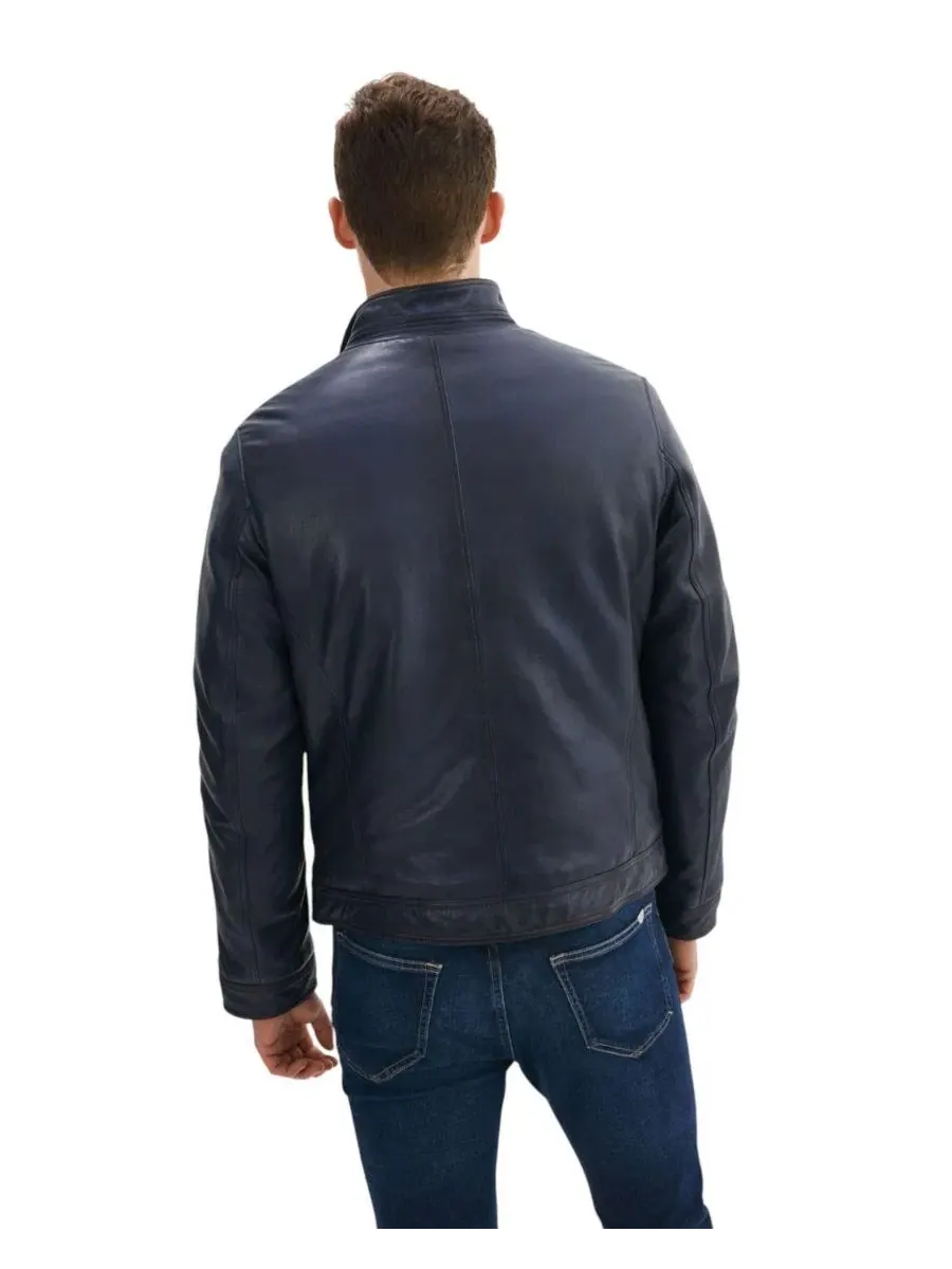 Мужская кожаная байкерская куртка GUNNAR Regency Leathers — изображение 3 из 3, темно-синий/коньячный