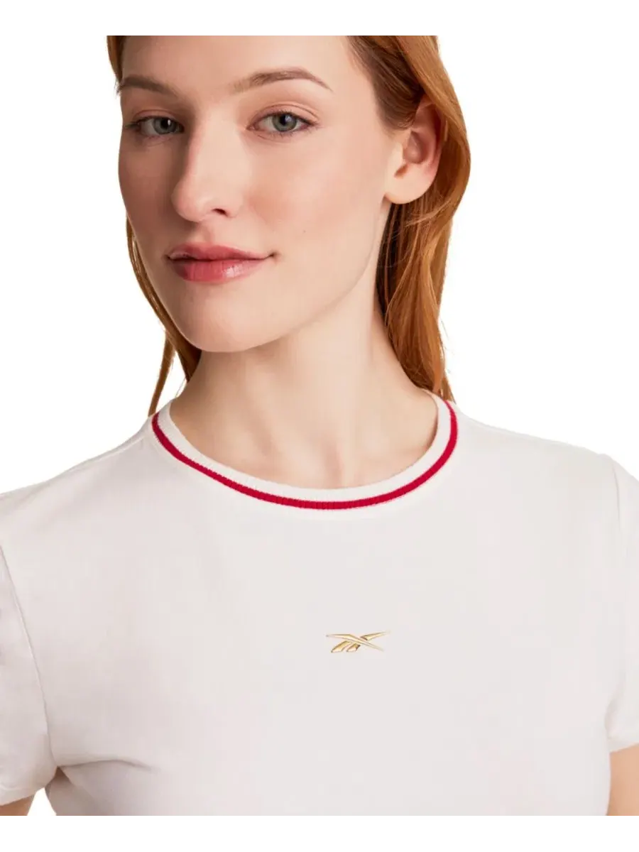 Женская облегающая футболка с коротким рукавом и круглым вырезом Reebok, Vector Chalk — изображение 3 из 4