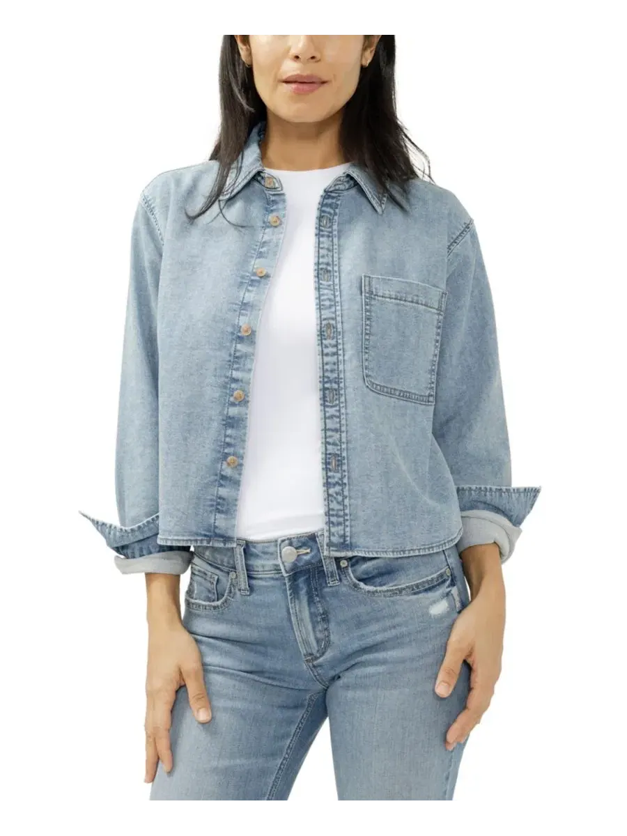 Женская трикотажная рубашка Flex с пуговицами спереди Silver Jeans Co. — изображение 2 из 6, зеленый