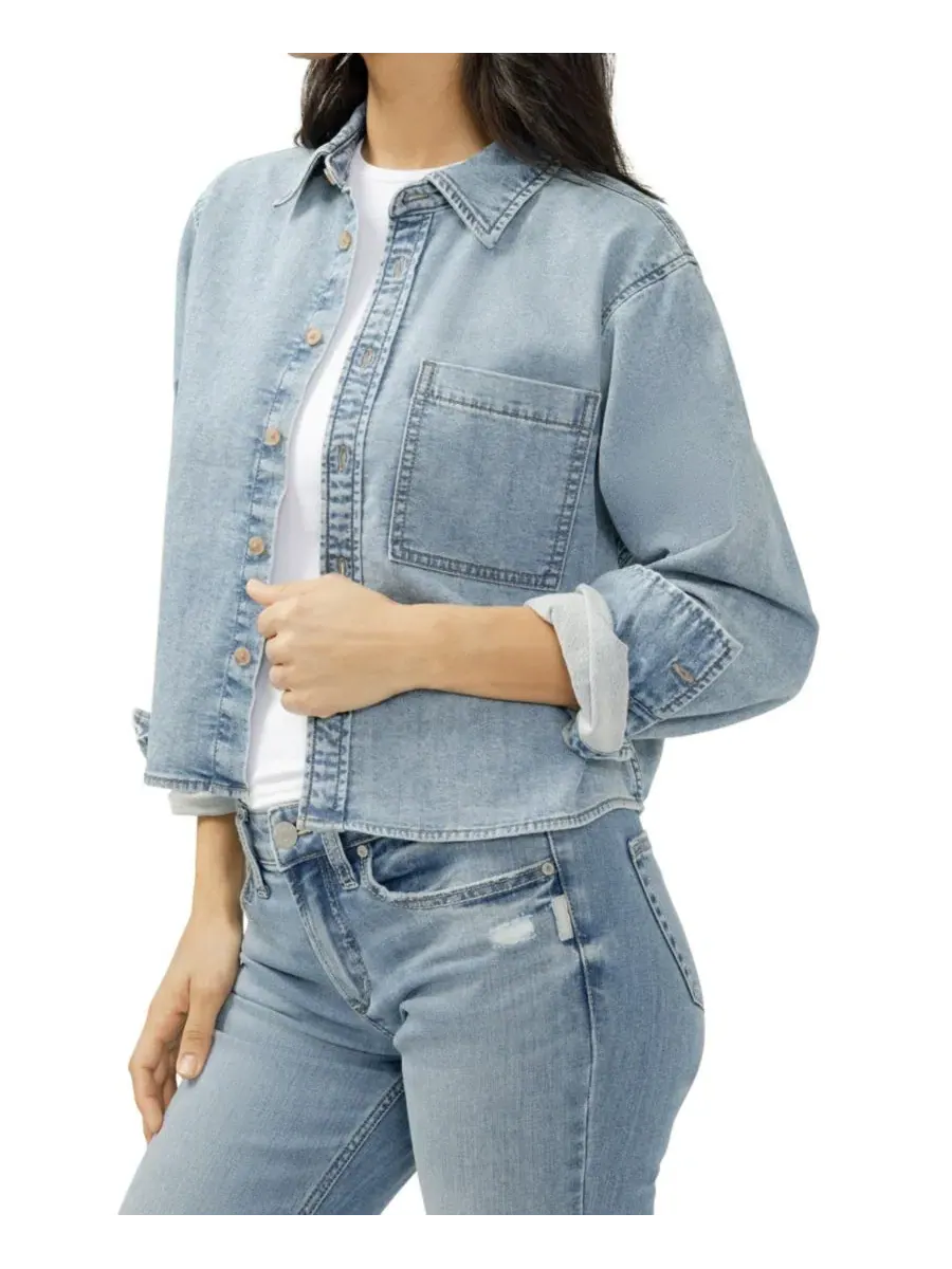 Женская трикотажная рубашка Flex с пуговицами спереди Silver Jeans Co. — изображение 6 из 6, зеленый