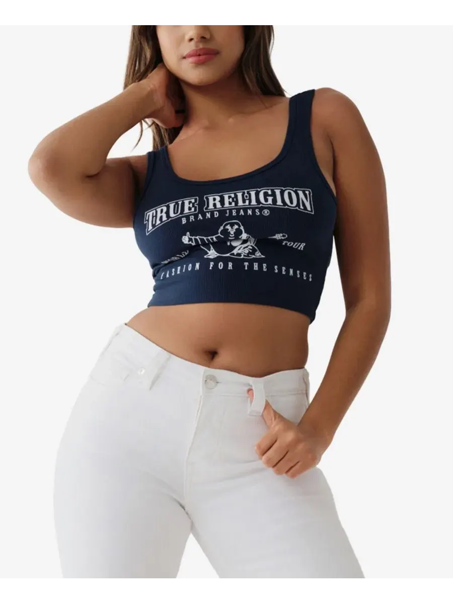 Женский топ-кроп с логотипом, без рукавов True Religion — изображение 2 из 3, синий