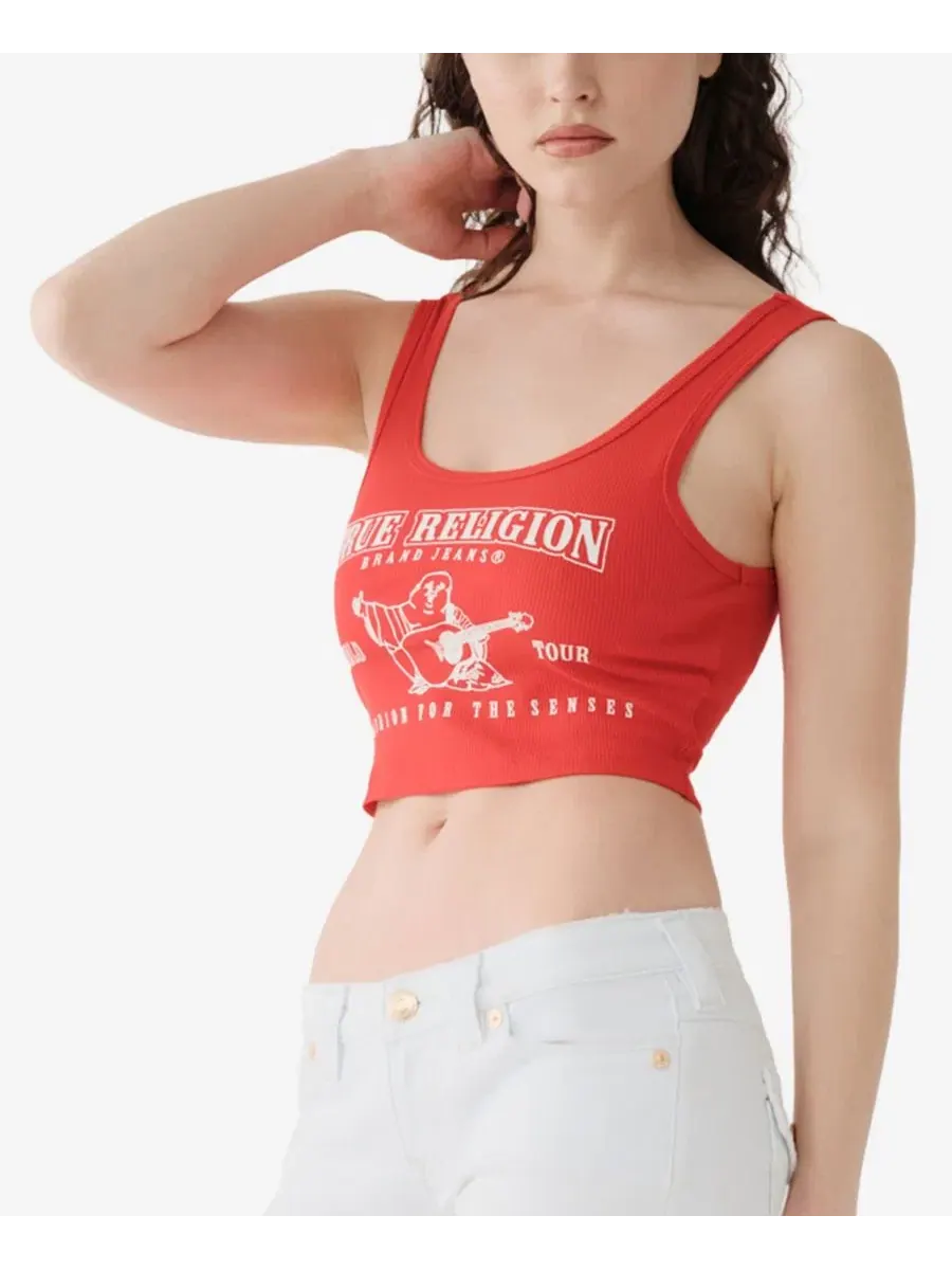Женский топ-кроп с логотипом Buddha Logo True Religion — изображение 2 из 3, красный