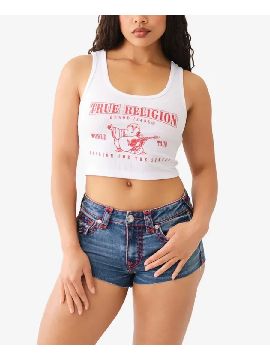 Женский топ-кроп с логотипом True Religion — изображение 2 из 3, белый