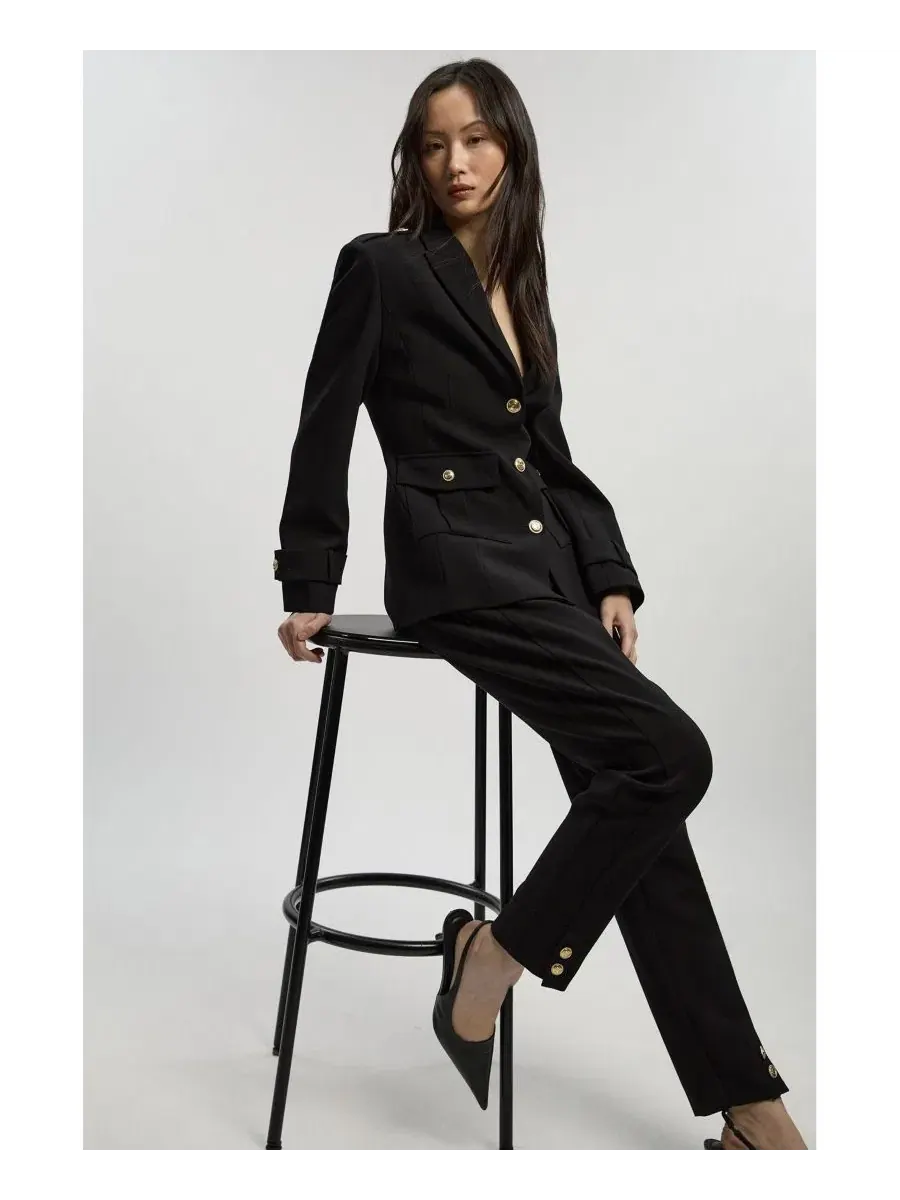 Укороченные военные прямые брюки Karen Millen — изображение 2 из 8, черный