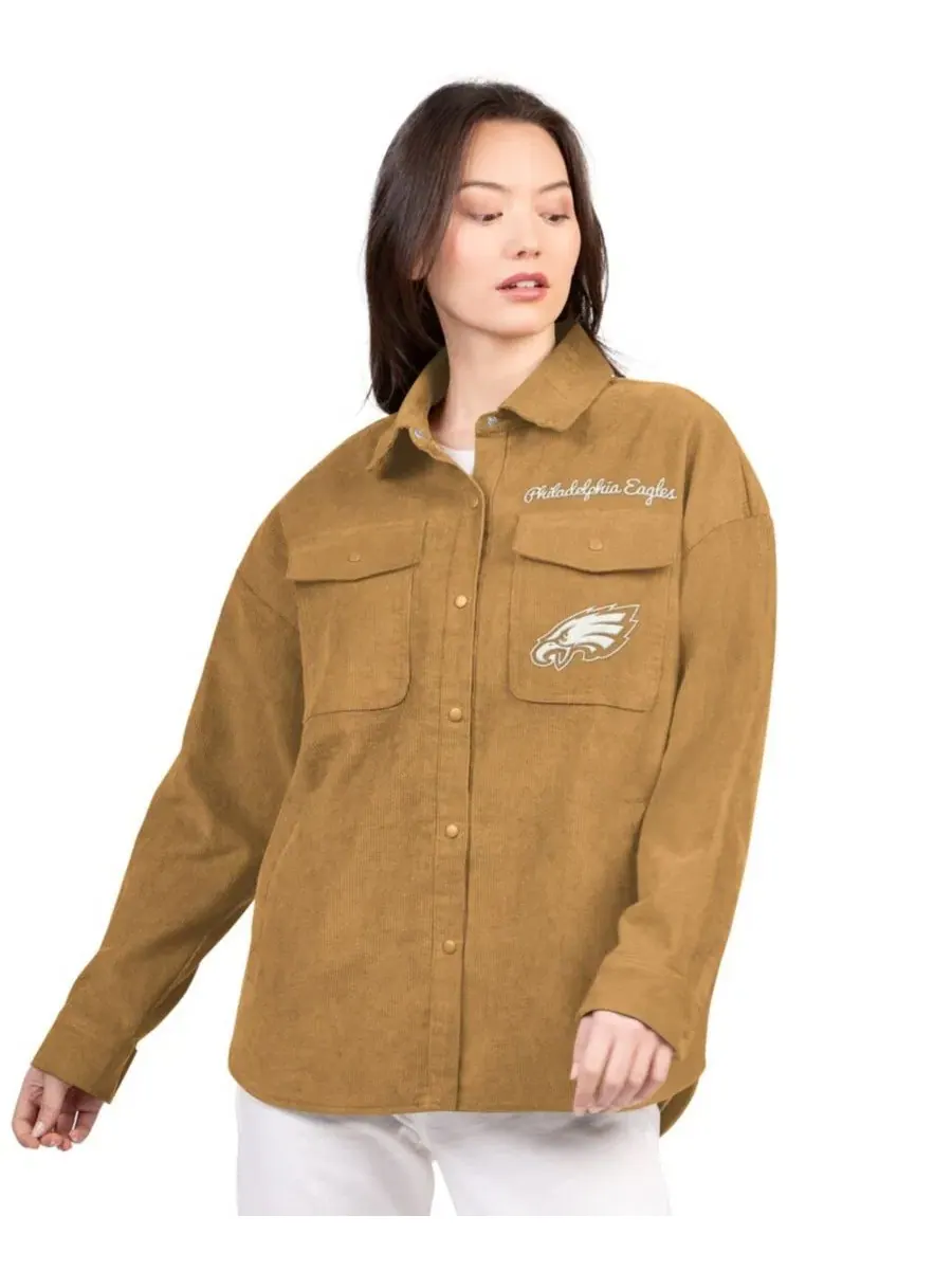 Женский вельветовый жакет с принтом Philadelphia Eagles, модель Re-Match G-III 4Her by Carl Banks — коричневый