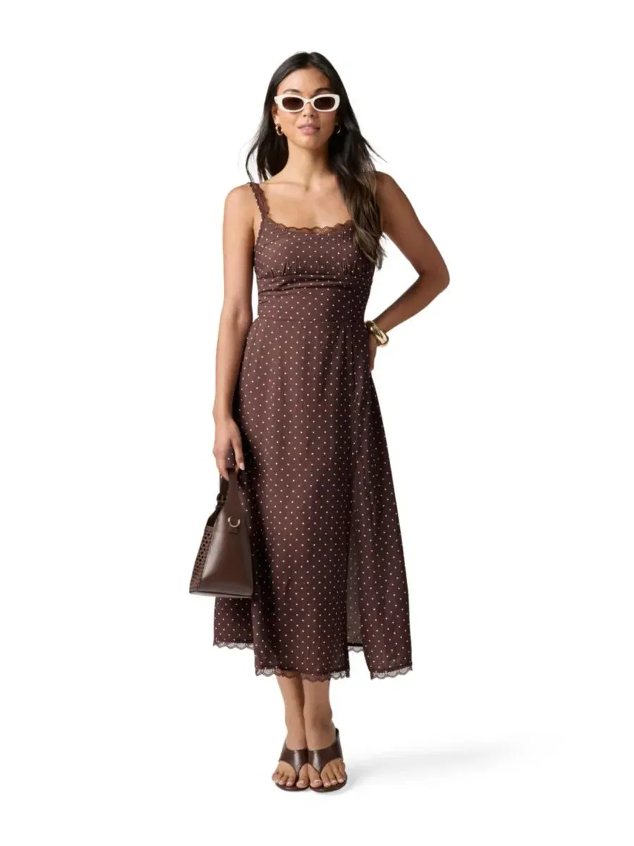 Платье-комбинация миди с разрезом, модель Scoop Neck Midi Slip Dress FLORENCE BY MILLS — изображение 2 из 6, коричневый