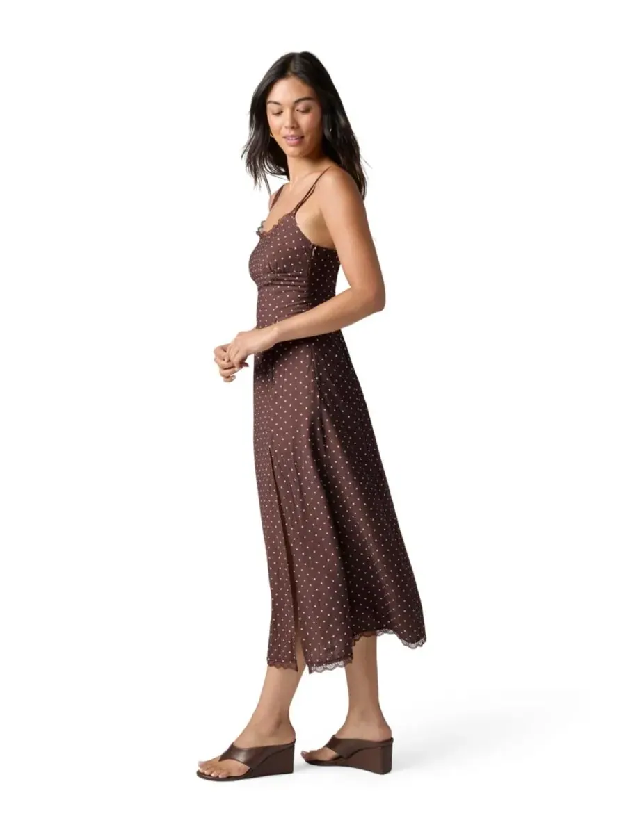 Платье-комбинация миди с разрезом, модель Scoop Neck Midi Slip Dress FLORENCE BY MILLS — изображение 3 из 6, коричневый
